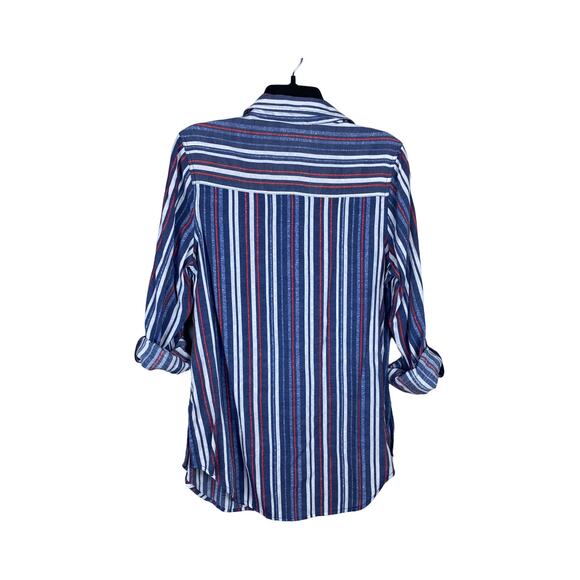 Kim Rogers 3/4 Sleeve Striped Front Pockets Button Up Blouse - Size Small - Picture 2 of 5